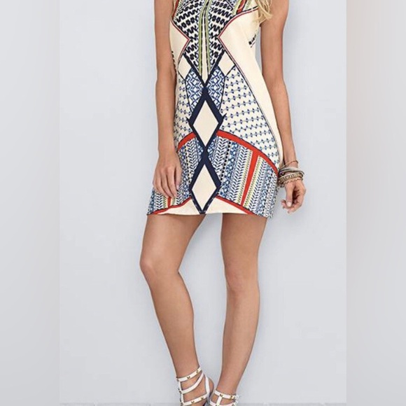 Venus Halter Mini Dress Multicolor Geometric Print Boho Tribal Pattern Resort XS - Picture 7 of 10